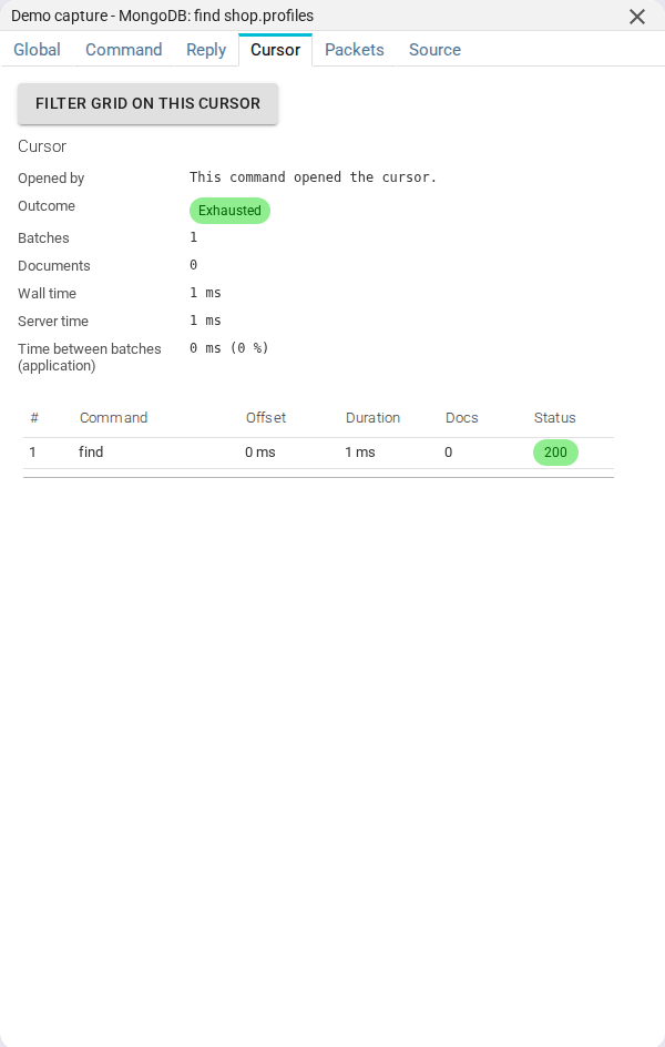 MongoDB Cursor tab